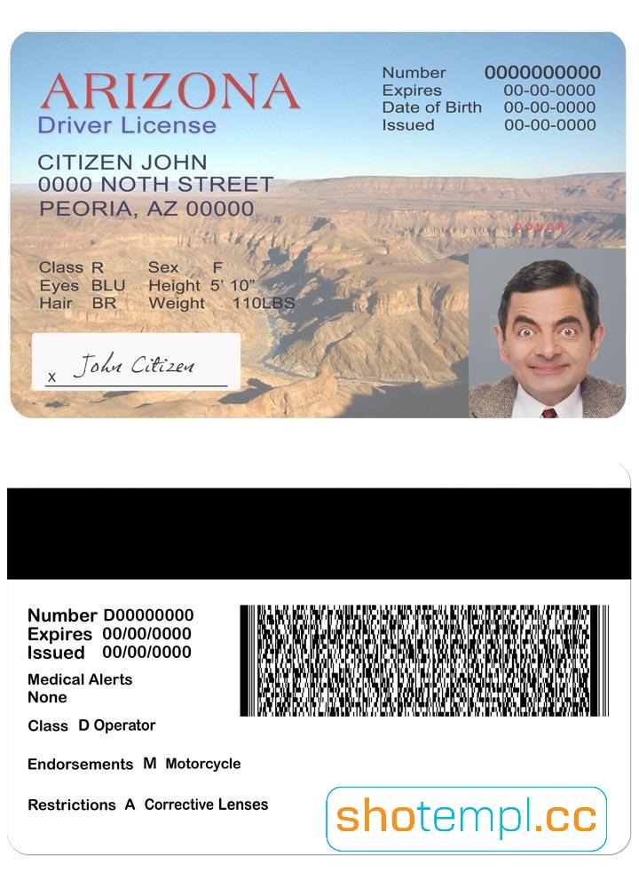 Arizona Driver License PSD Template V2